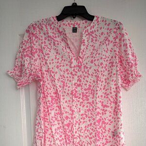 New | SHEIN LUNE Women’s Short Sleeve Top | Size XL | Pink & White Blouse